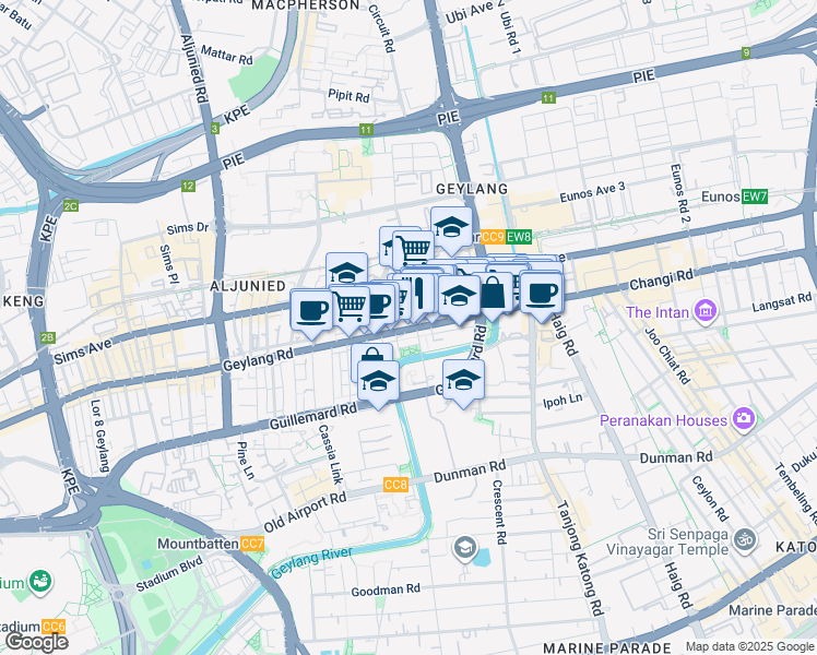 map of restaurants, bars, coffee shops, grocery stores, and more near in Singapore