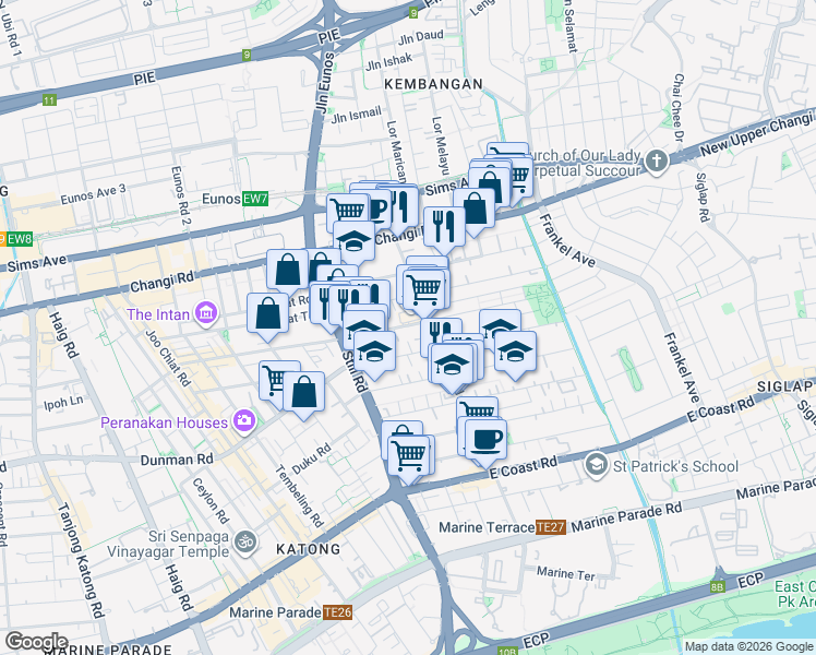 map of restaurants, bars, coffee shops, grocery stores, and more near in Singapore