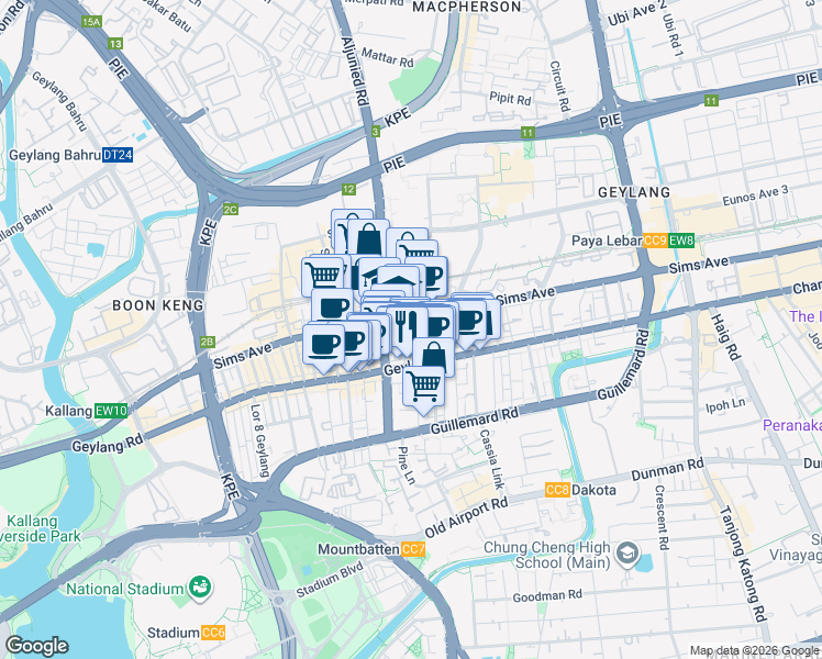 map of restaurants, bars, coffee shops, grocery stores, and more near in Singapore