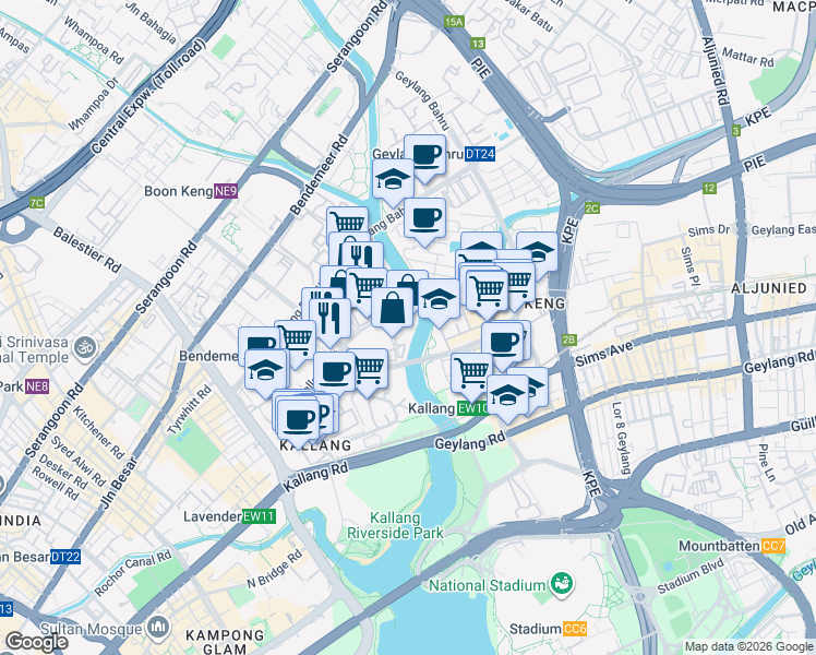 map of restaurants, bars, coffee shops, grocery stores, and more near in Singapore