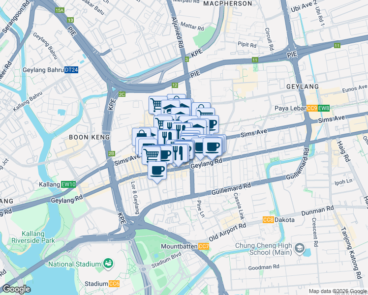 map of restaurants, bars, coffee shops, grocery stores, and more near in Singapore