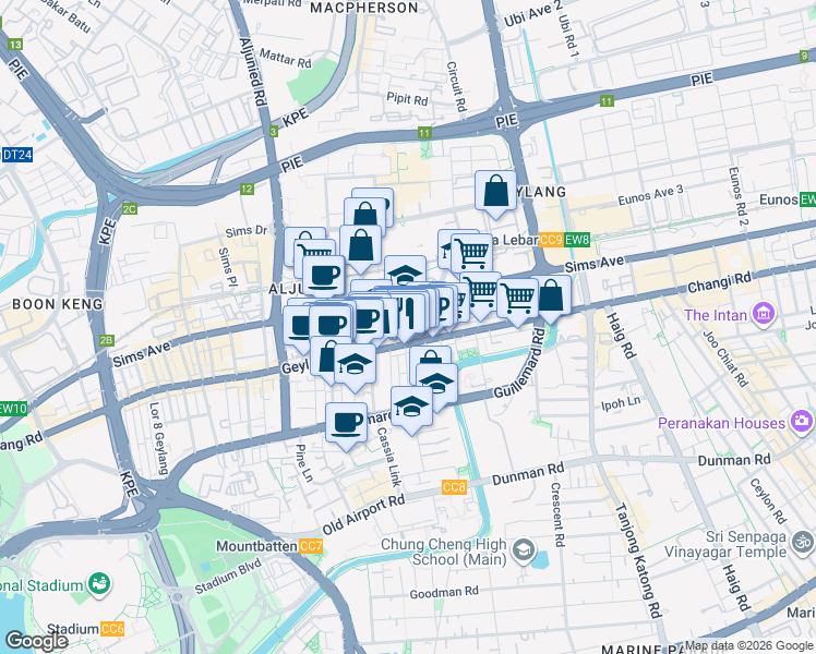 map of restaurants, bars, coffee shops, grocery stores, and more near in Singapore