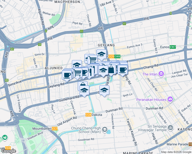 map of restaurants, bars, coffee shops, grocery stores, and more near in Singapore