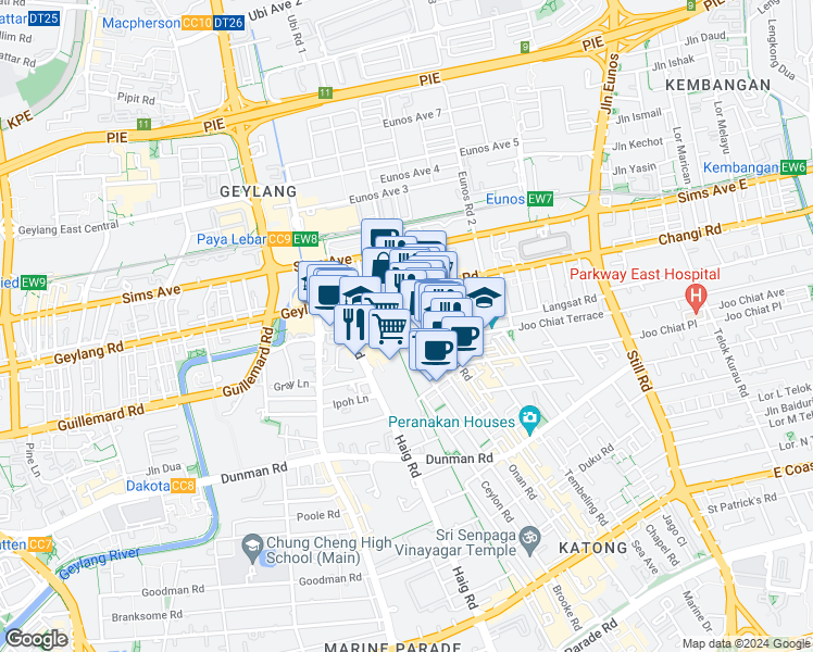 map of restaurants, bars, coffee shops, grocery stores, and more near in Singapore