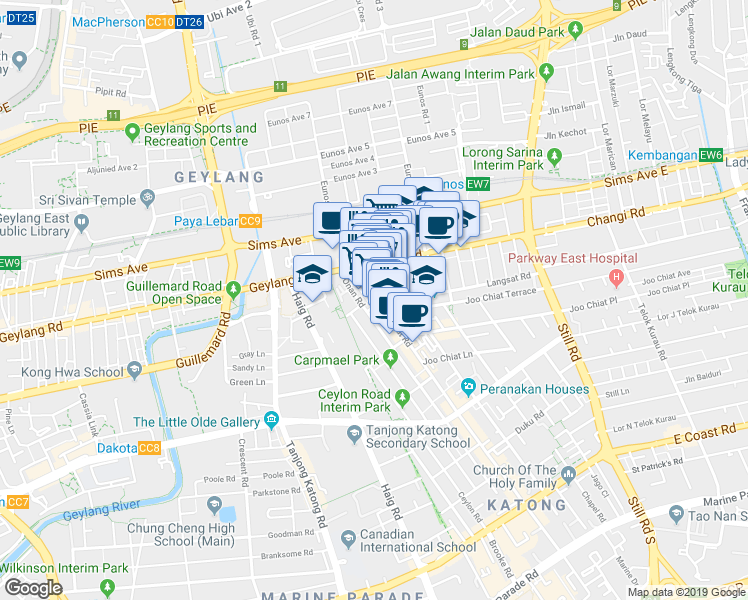 map of restaurants, bars, coffee shops, grocery stores, and more near in Singapore