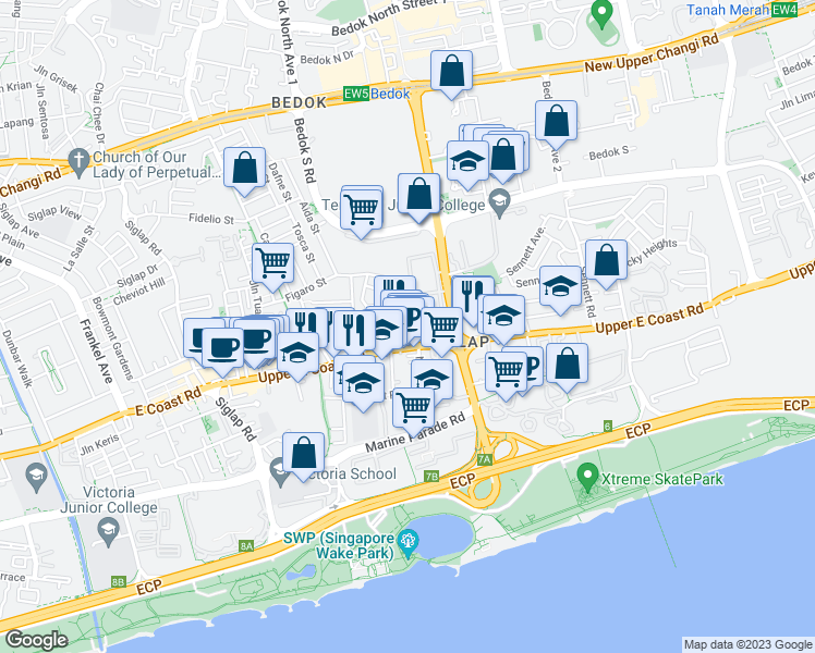map of restaurants, bars, coffee shops, grocery stores, and more near in Singapore
