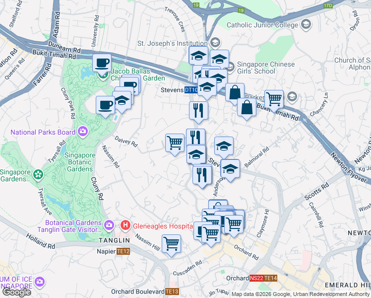 map of restaurants, bars, coffee shops, grocery stores, and more near in Singapore