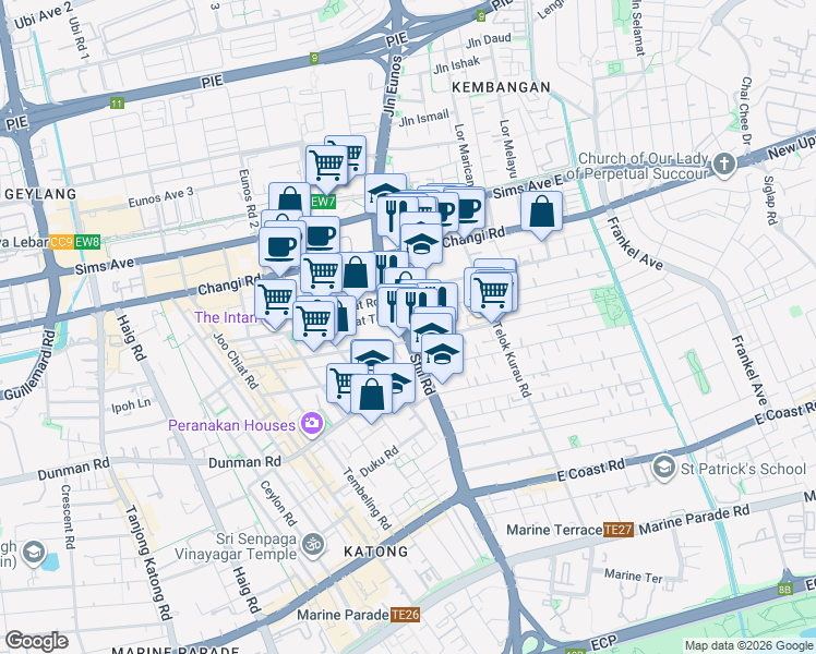 map of restaurants, bars, coffee shops, grocery stores, and more near in Singapore