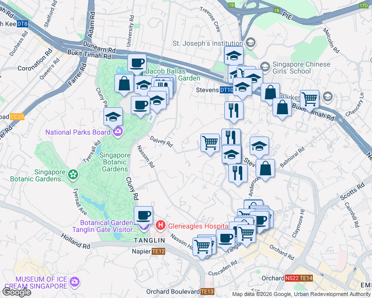map of restaurants, bars, coffee shops, grocery stores, and more near in Singapore