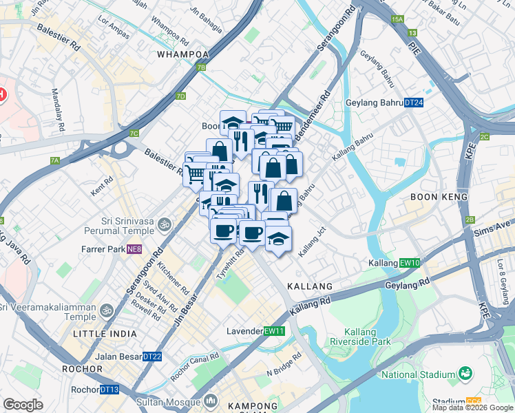 map of restaurants, bars, coffee shops, grocery stores, and more near in Singapore