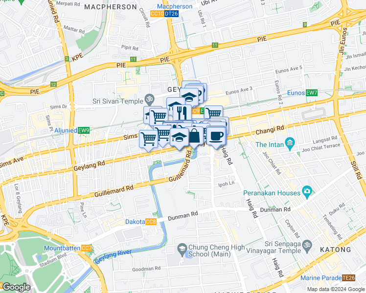 map of restaurants, bars, coffee shops, grocery stores, and more near in Singapore