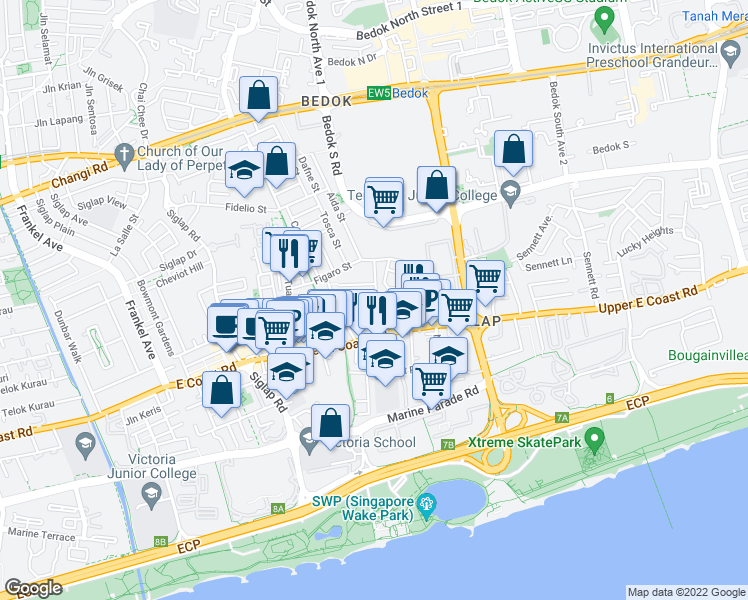 map of restaurants, bars, coffee shops, grocery stores, and more near in Singapore