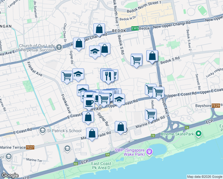 map of restaurants, bars, coffee shops, grocery stores, and more near in Singapore