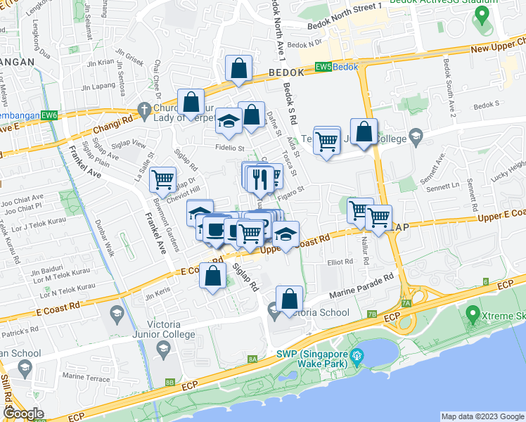 map of restaurants, bars, coffee shops, grocery stores, and more near in Singapore