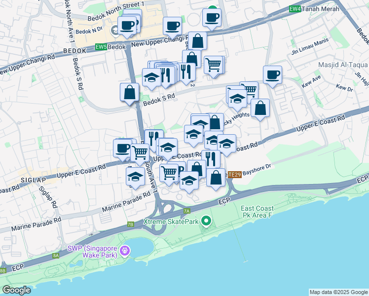 map of restaurants, bars, coffee shops, grocery stores, and more near in Singapore