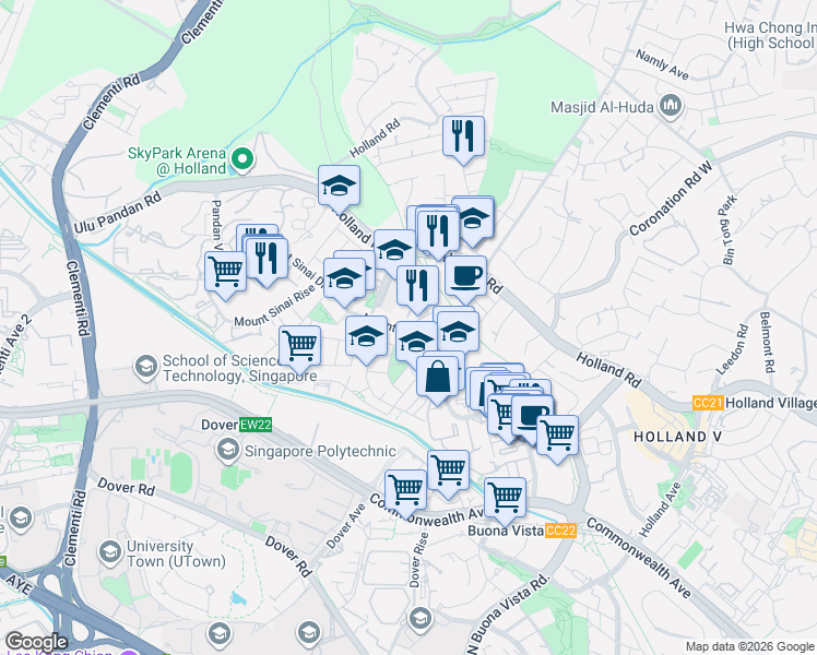 map of restaurants, bars, coffee shops, grocery stores, and more near in Singapore
