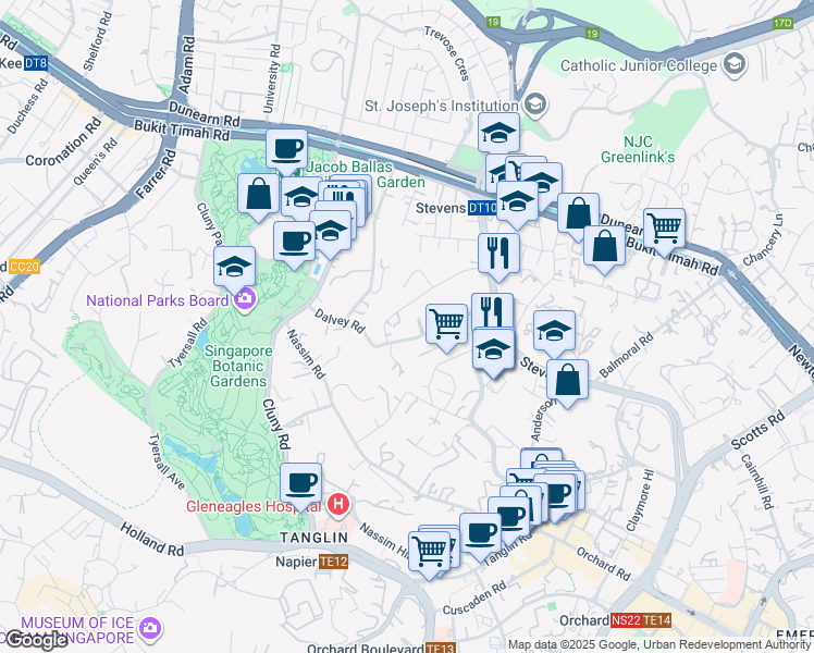 map of restaurants, bars, coffee shops, grocery stores, and more near in Singapore