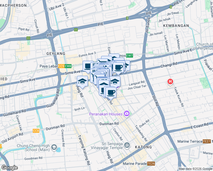 map of restaurants, bars, coffee shops, grocery stores, and more near in Singapore