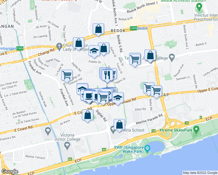 map of restaurants, bars, coffee shops, grocery stores, and more near in Singapore
