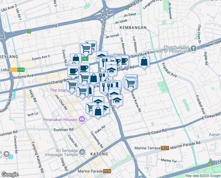 map of restaurants, bars, coffee shops, grocery stores, and more near in Singapore