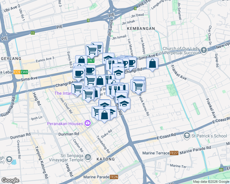 map of restaurants, bars, coffee shops, grocery stores, and more near in Singapore