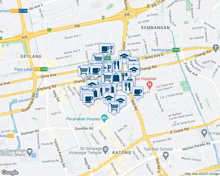 map of restaurants, bars, coffee shops, grocery stores, and more near in Singapore