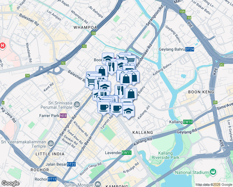 map of restaurants, bars, coffee shops, grocery stores, and more near in Singapore