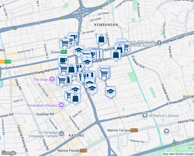 map of restaurants, bars, coffee shops, grocery stores, and more near in Singapore
