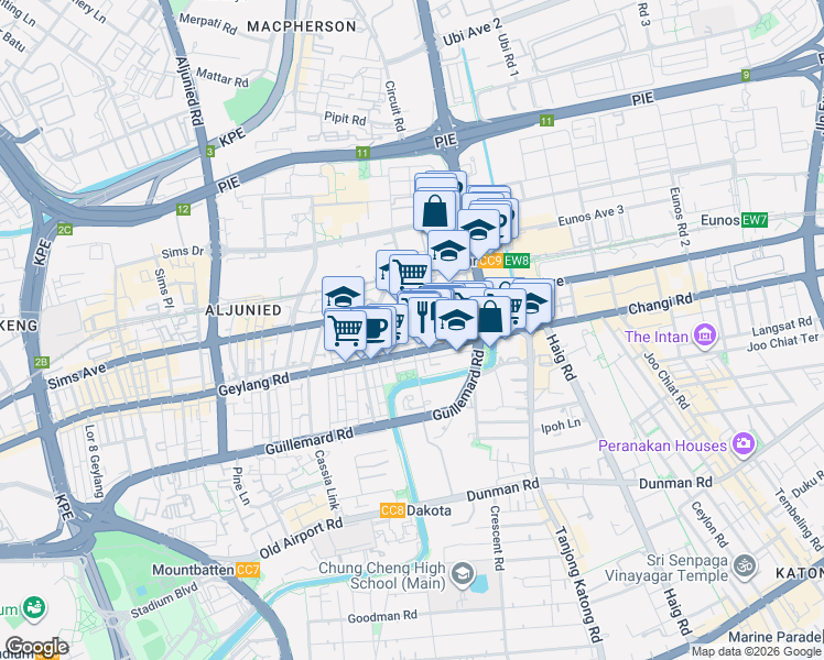 map of restaurants, bars, coffee shops, grocery stores, and more near in Singapore