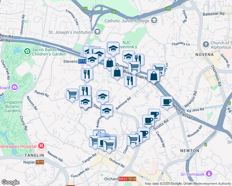 map of restaurants, bars, coffee shops, grocery stores, and more near in Singapore