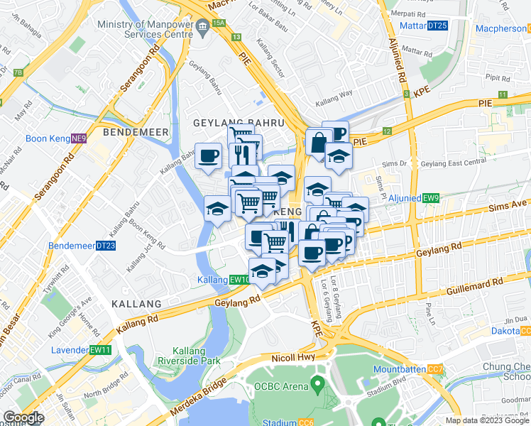map of restaurants, bars, coffee shops, grocery stores, and more near in Singapore