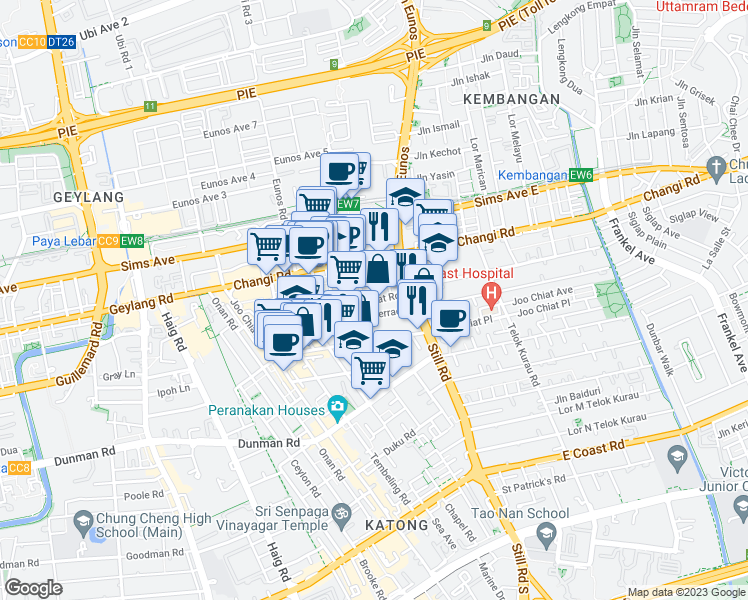 map of restaurants, bars, coffee shops, grocery stores, and more near in Singapore