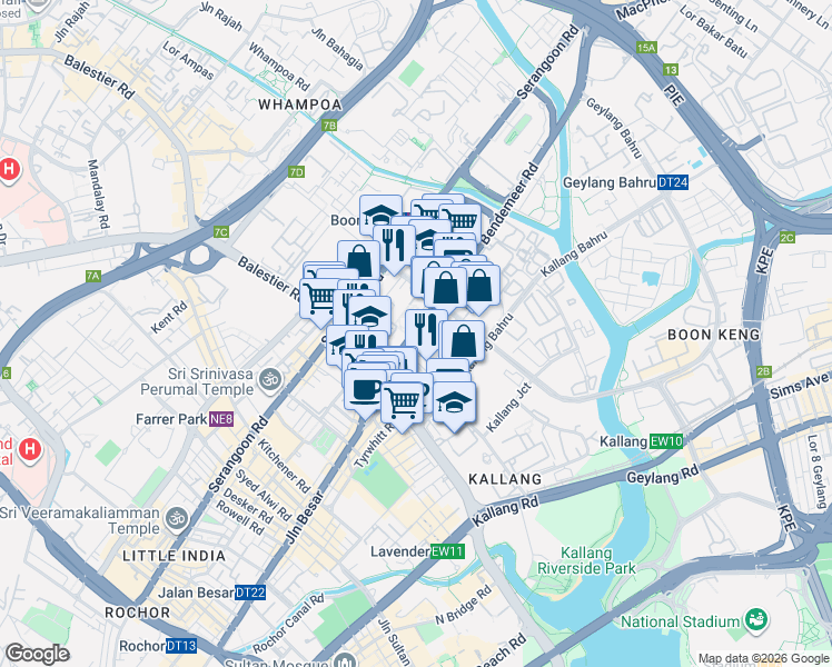 map of restaurants, bars, coffee shops, grocery stores, and more near in Singapore