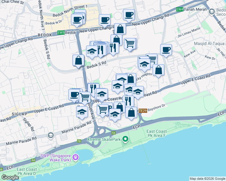 map of restaurants, bars, coffee shops, grocery stores, and more near in Singapore