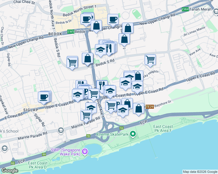 map of restaurants, bars, coffee shops, grocery stores, and more near in Singapore