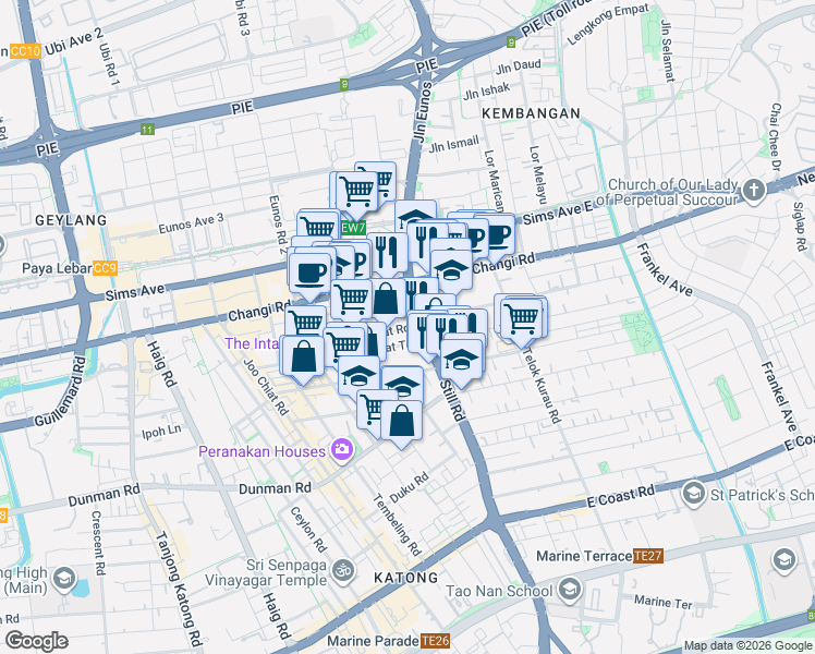 map of restaurants, bars, coffee shops, grocery stores, and more near in Singapore