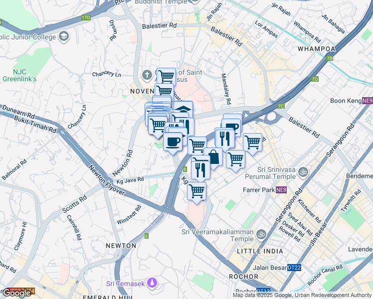 map of restaurants, bars, coffee shops, grocery stores, and more near in Singapore