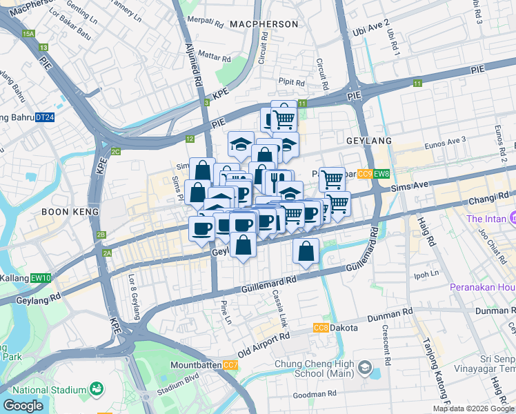 map of restaurants, bars, coffee shops, grocery stores, and more near in Singapore
