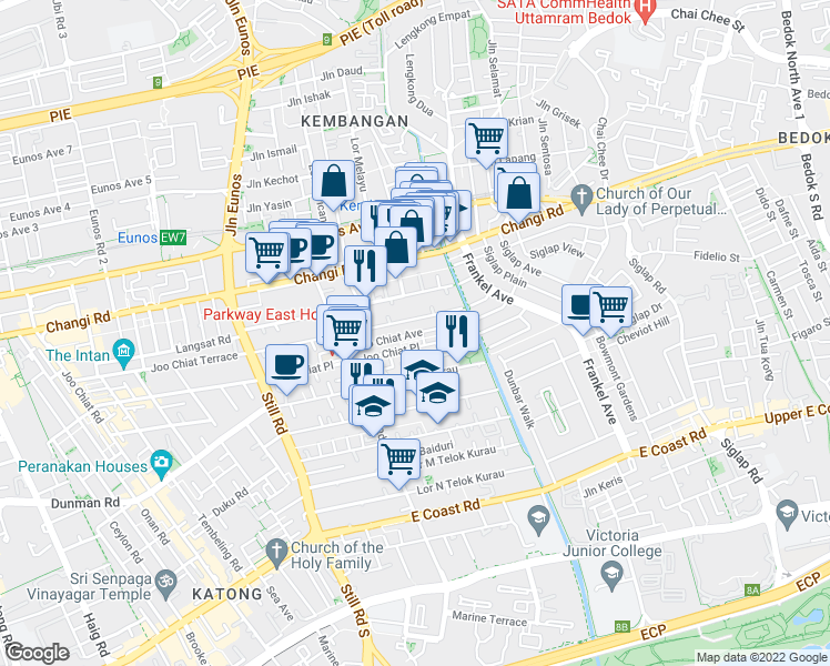 map of restaurants, bars, coffee shops, grocery stores, and more near in Singapore