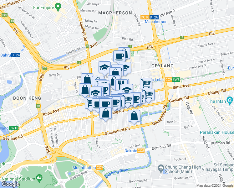 map of restaurants, bars, coffee shops, grocery stores, and more near in Singapore