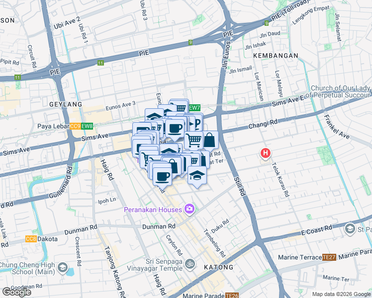 map of restaurants, bars, coffee shops, grocery stores, and more near in Singapore