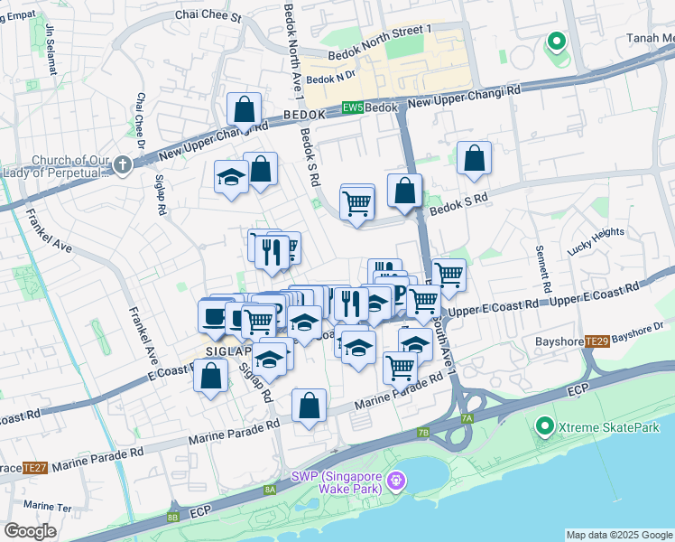 map of restaurants, bars, coffee shops, grocery stores, and more near in Singapore