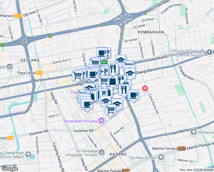 map of restaurants, bars, coffee shops, grocery stores, and more near in Singapore
