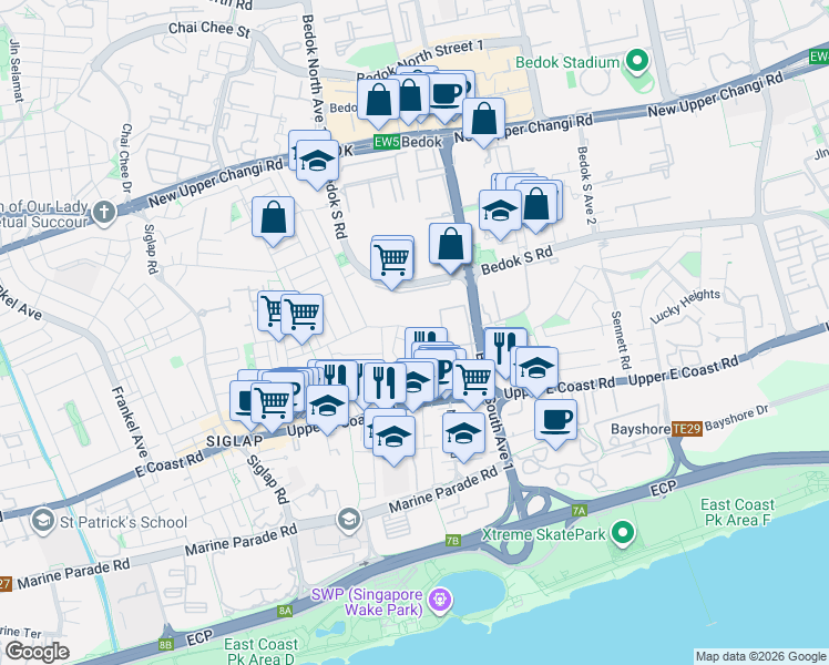 map of restaurants, bars, coffee shops, grocery stores, and more near in Singapore