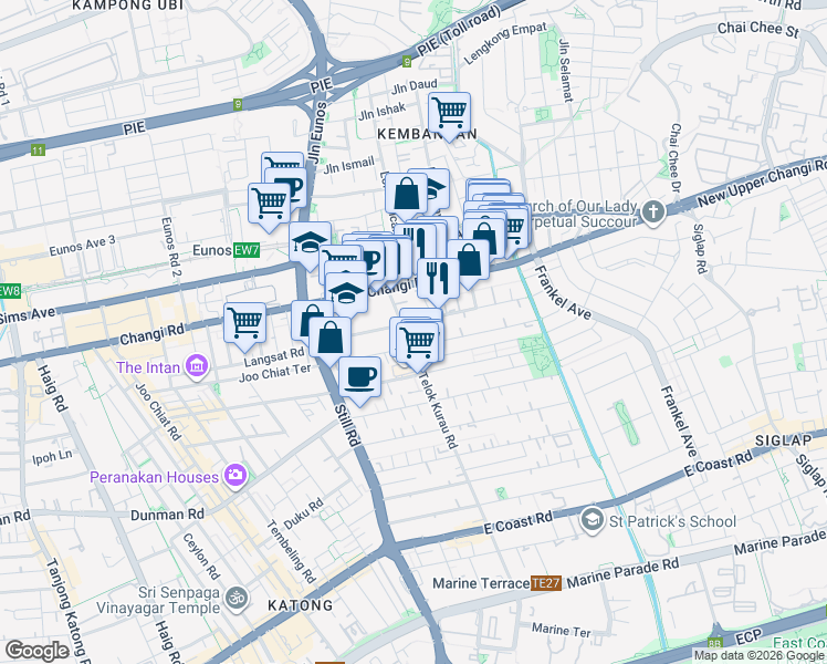 map of restaurants, bars, coffee shops, grocery stores, and more near in Singapore