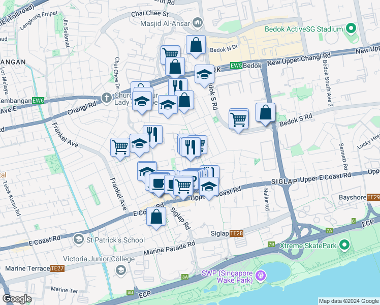 map of restaurants, bars, coffee shops, grocery stores, and more near in Singapore