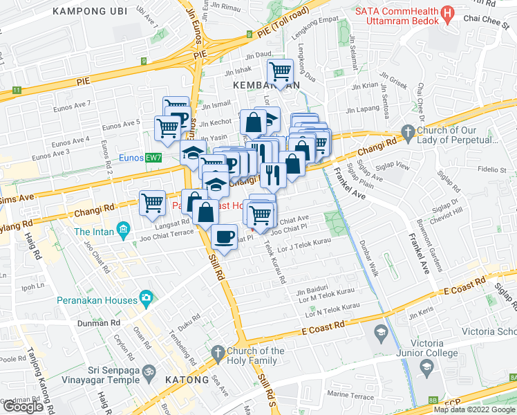 map of restaurants, bars, coffee shops, grocery stores, and more near in Singapore