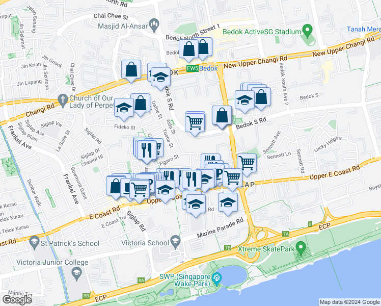 map of restaurants, bars, coffee shops, grocery stores, and more near in Singapore