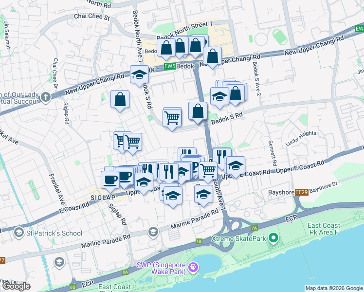 map of restaurants, bars, coffee shops, grocery stores, and more near in Singapore