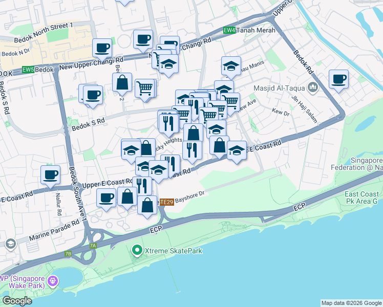 map of restaurants, bars, coffee shops, grocery stores, and more near in Singapore